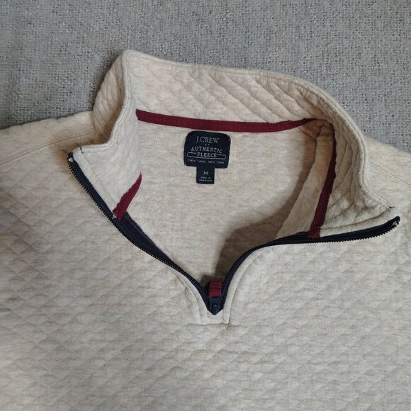 J Crew Fleece Pullover Womens Size Medium Oatmeal Diamond Quilted Authentic Zip - Picture 4 of 11